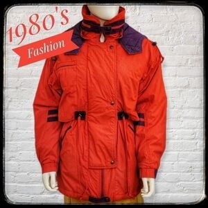 VTG MIXED BLUES 1980s Colorblock Double Breasted Hooded Winter Ski Coat